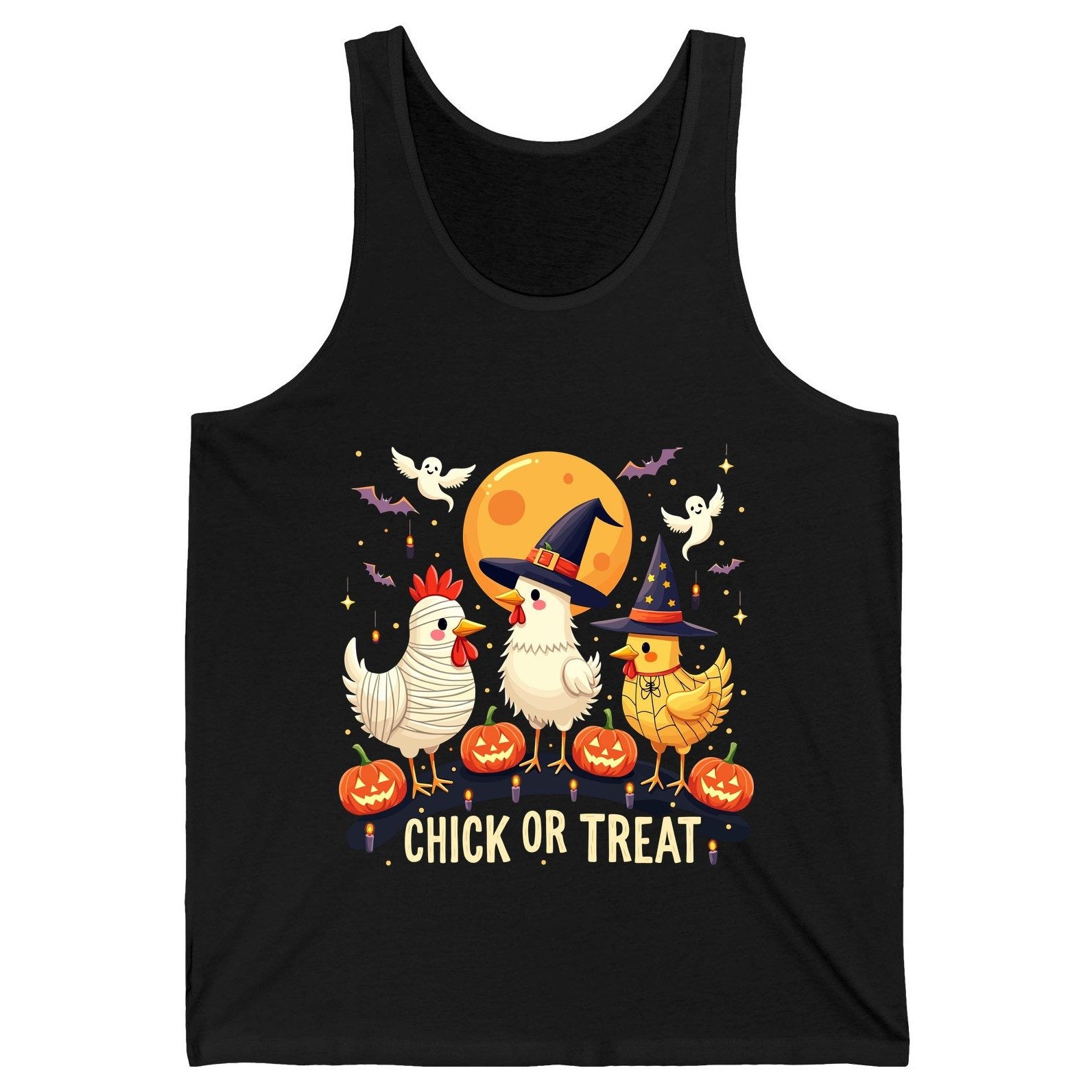 Chick or Treat Halloween chickens Tank Top Black product mockup