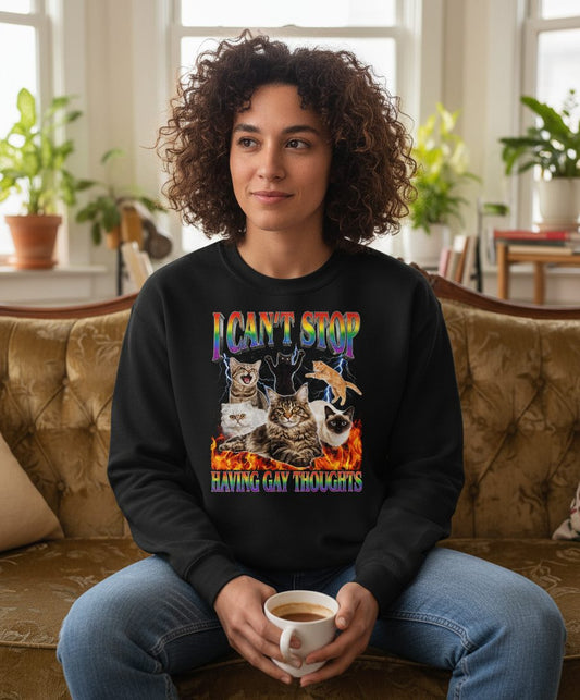 I Can't Stop Having Gay Thoughts cats Sweatshirt Black lifestyle mockup