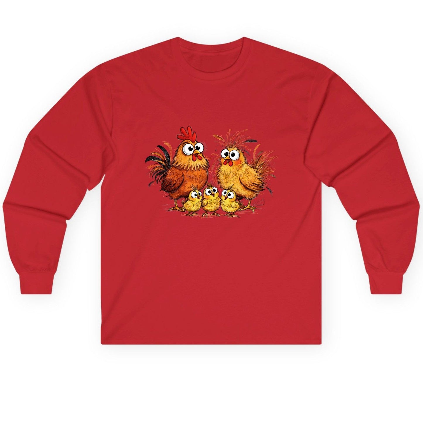 Funny Chicken Family chicken family Long Sleeve Tee Red product mockup