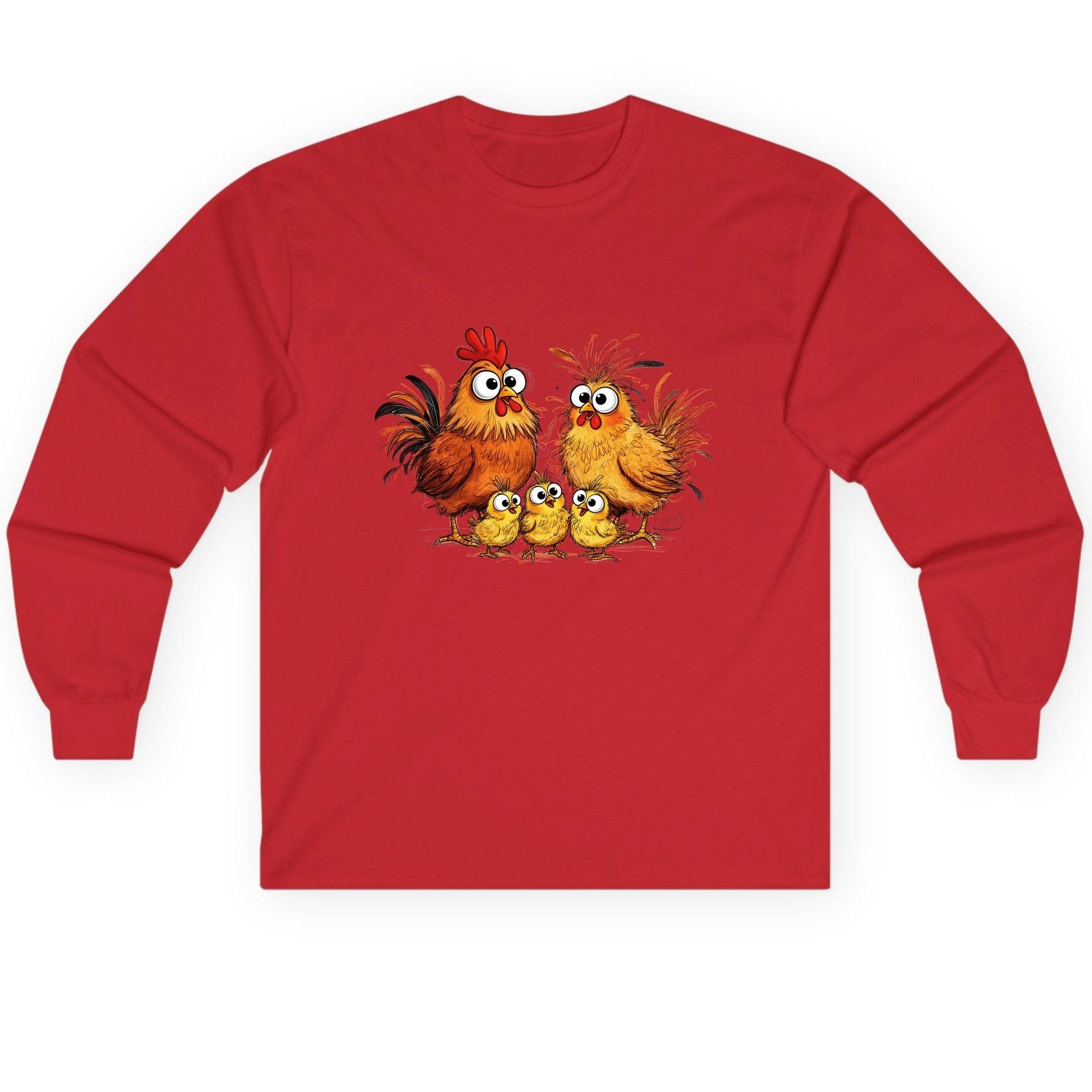Funny Chicken Family chicken family Long Sleeve Tee Red product mockup