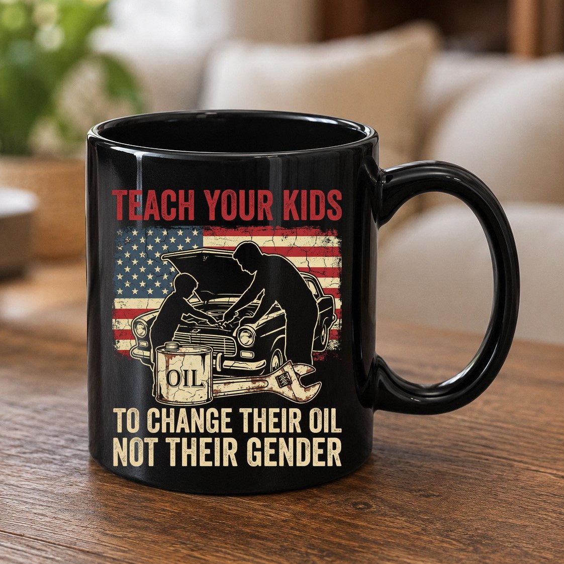 Teach Your Kids to Change Their Oil Not Their Gender car mechanic Black Mug Black product mockup