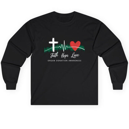 Faith Hope Love Organ Donation Awareness organ donation awareness Long Sleeve Tee Black product mockup