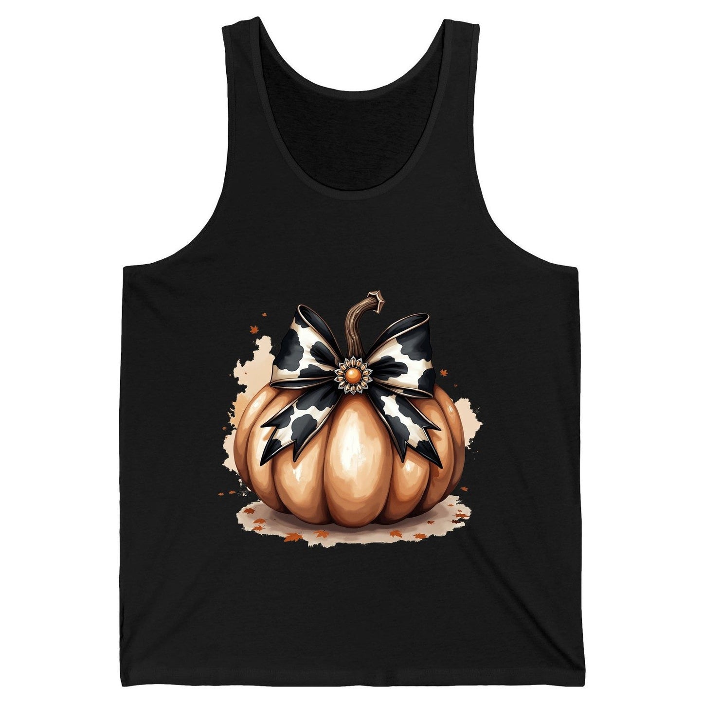 Cow Print Bow Pumpkin pumpkin Tank Top Black product mockup