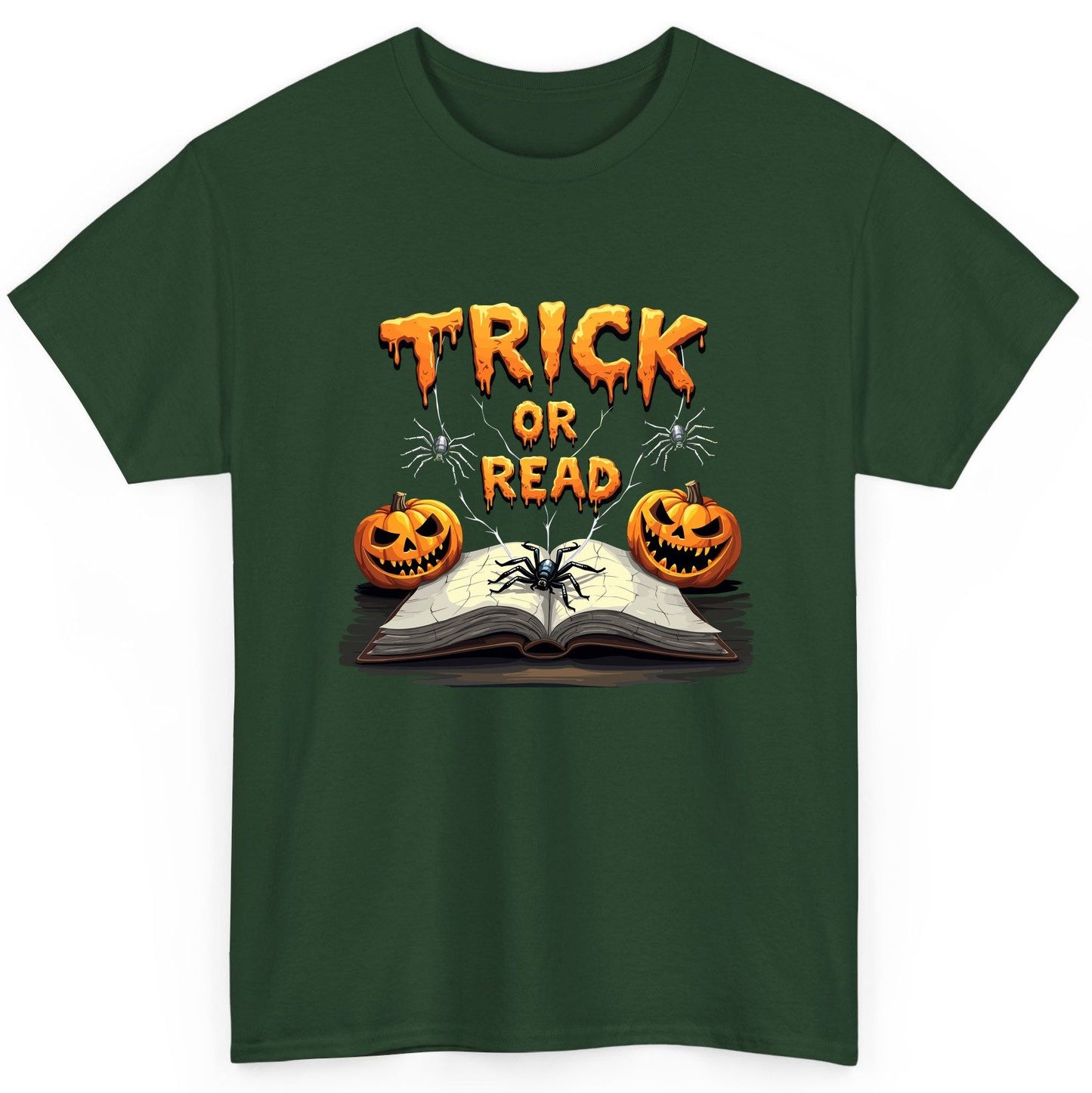 Trick or Read Halloween reading T-Shirt Forest Green product mockup