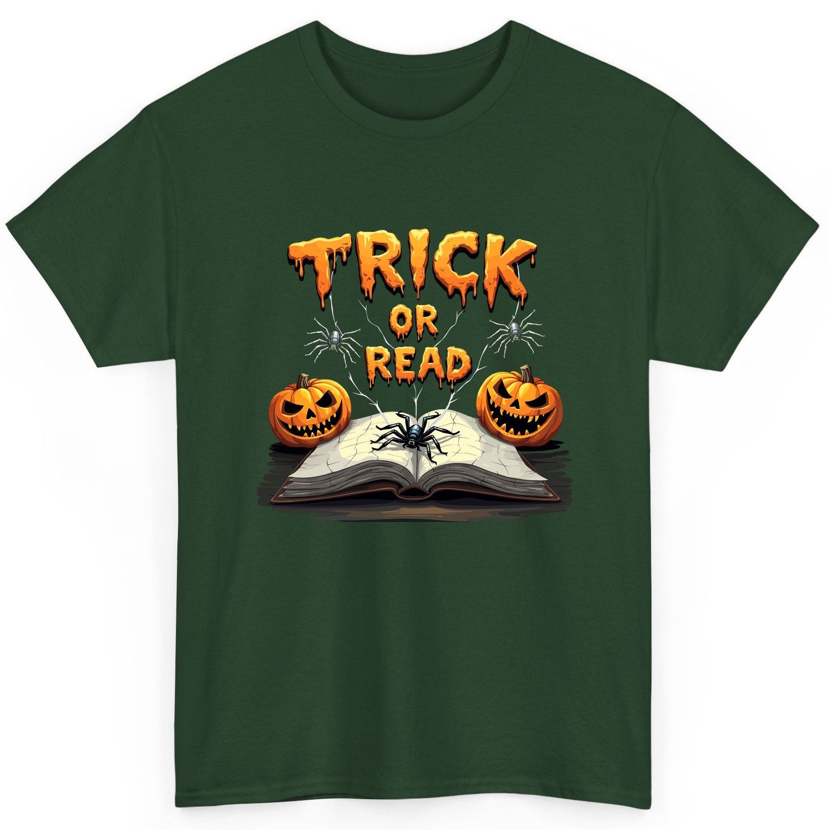 Trick or Read Halloween reading T-Shirt Forest Green product mockup