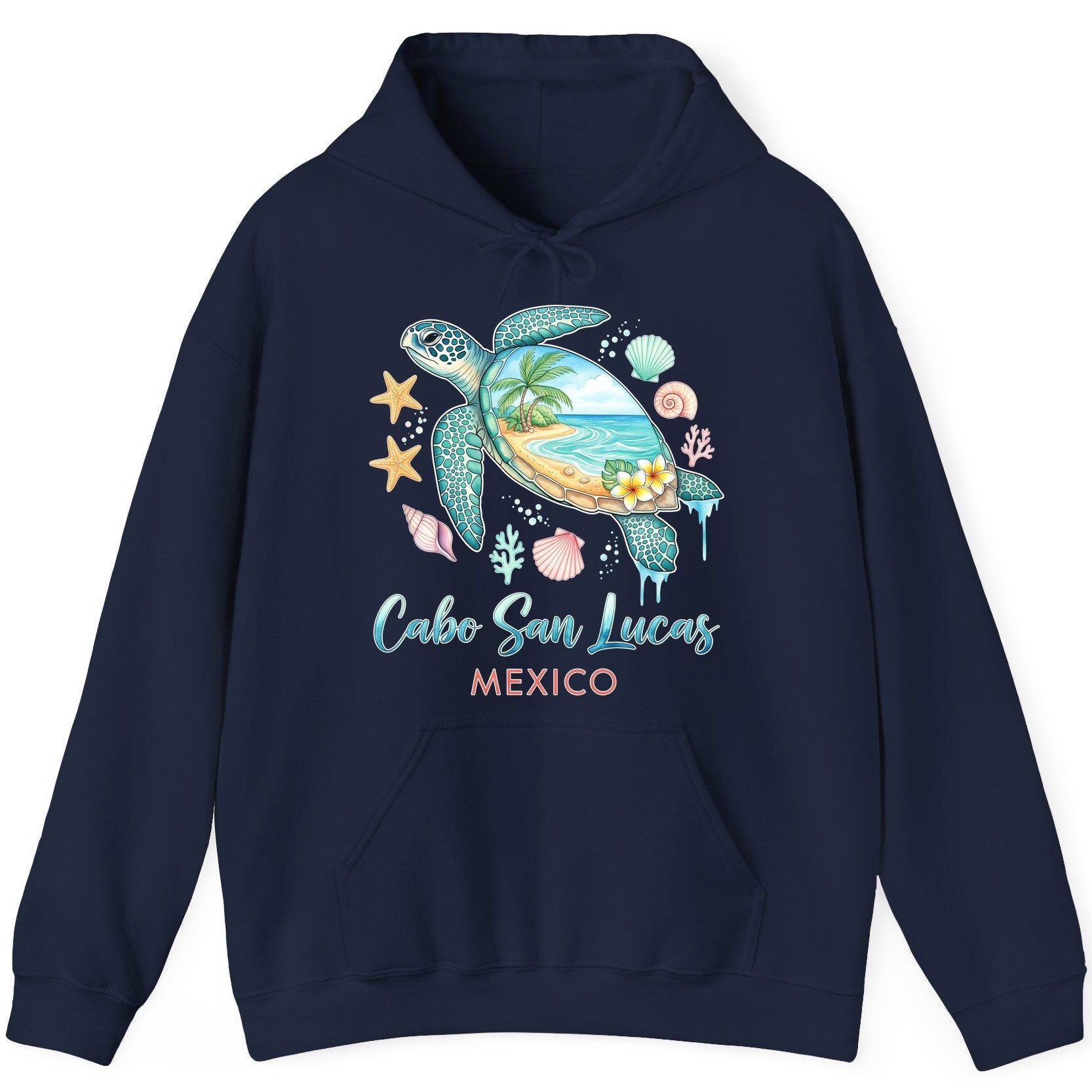 Cabo San Lucas Mexico sea turtle Hoodie Navy product mockup