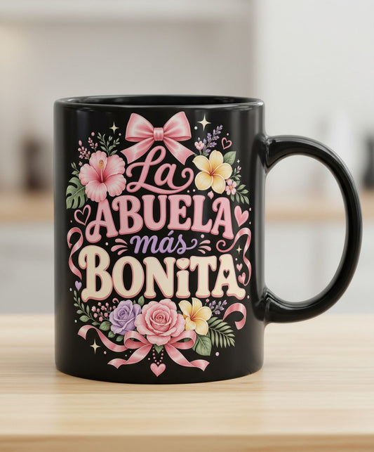La ABUELA Más BONITA Grandma Black Mug - product mockup - Black