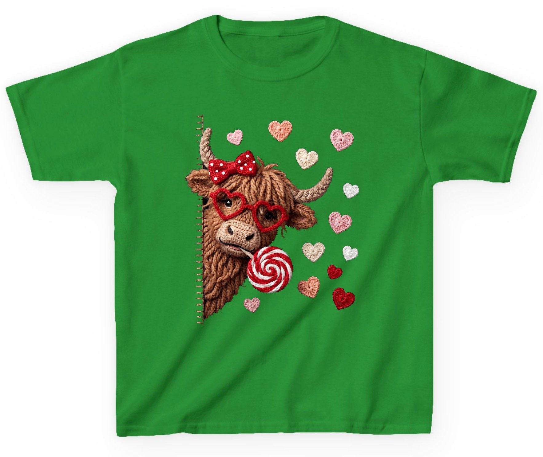 Crochet Valentine's Highland Cow highland cow Youth T-Shirt Irish Green product mockup