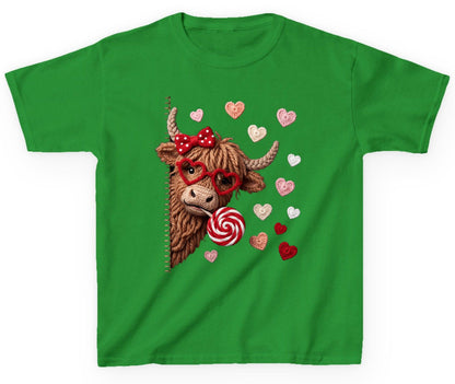 Crochet Valentine's Highland Cow highland cow Youth T-Shirt Irish Green product mockup