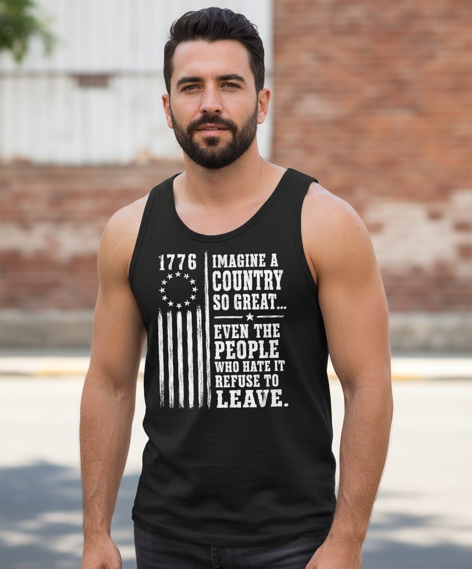 Imagine a Country So Great Patriotic Funny Patriotism Tank Top - lifestyle model mockup - Black