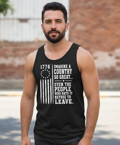 Imagine a Country So Great Patriotic Funny Patriotism Tank Top - lifestyle model mockup - Black