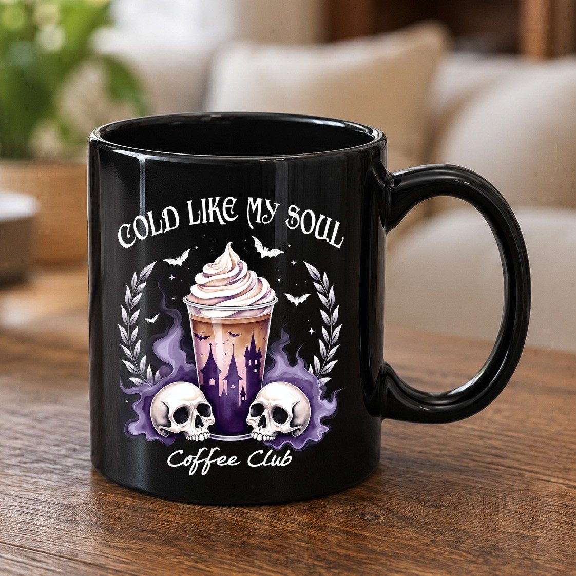 Cold Like My Soul Coffee Club gothic iced coffee Black Mug Black product mockup