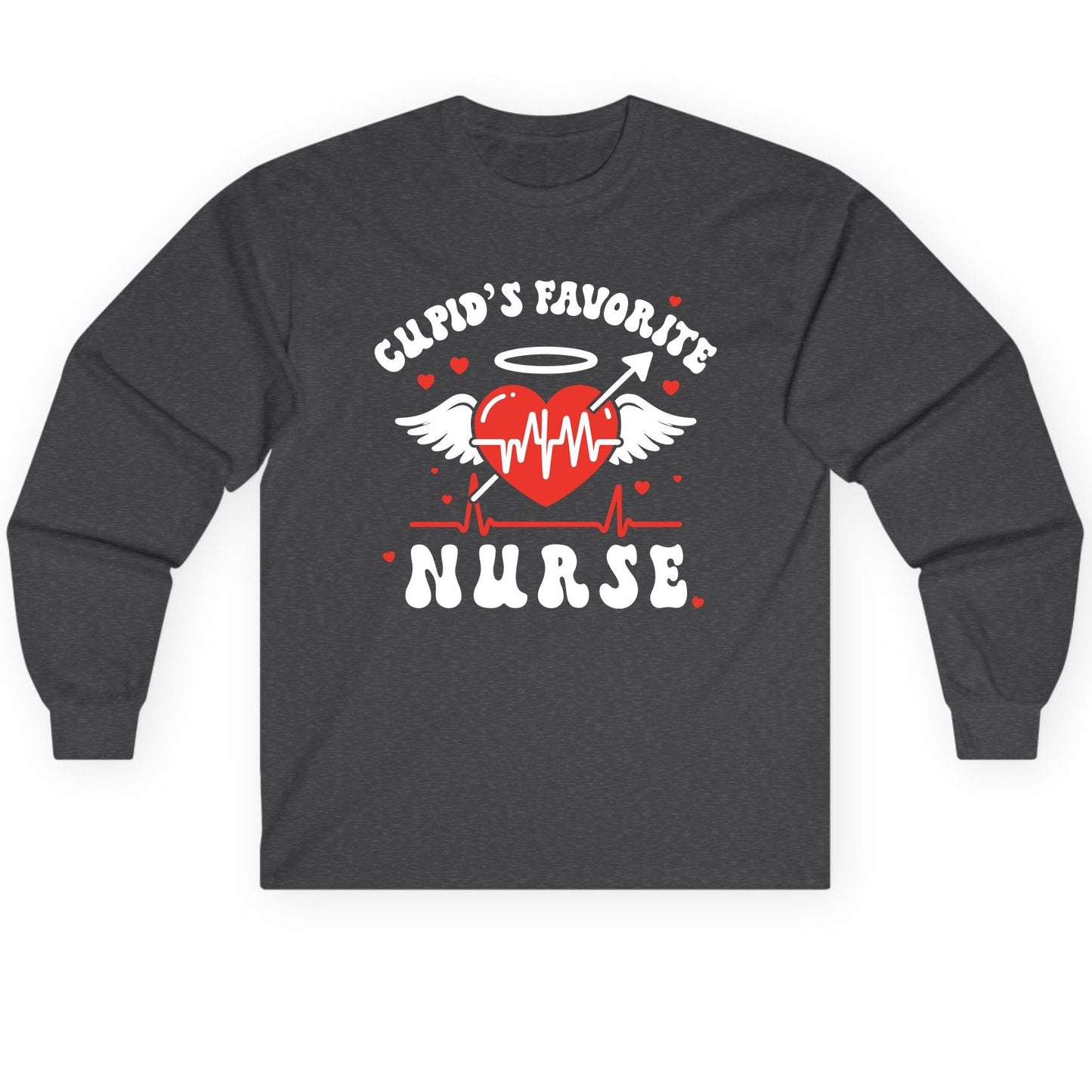 Cupid's Favorite Nurse nursing Long Sleeve Tee Dark Heather product mockup