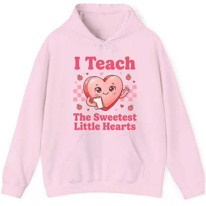 I Teach the Sweetest Little Hearts teacher Hoodie Light Pink product mockup