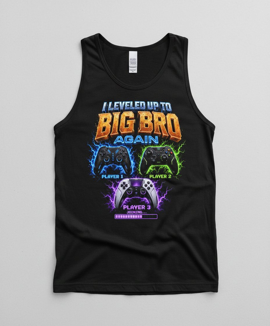 I Leveled Up to Big Bro Again Gamer Brother Tank Top - product mockup - Black