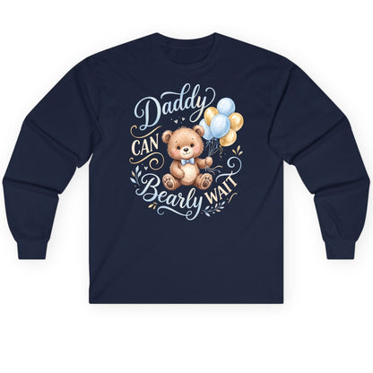 Daddy CAN Bearly WAIT Teddy Bear Long Sleeve Tee - product mockup - Navy