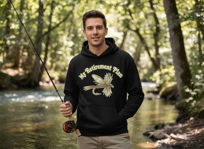 My Retirement Plan fly fishing Hoodie Black lifestyle mockup