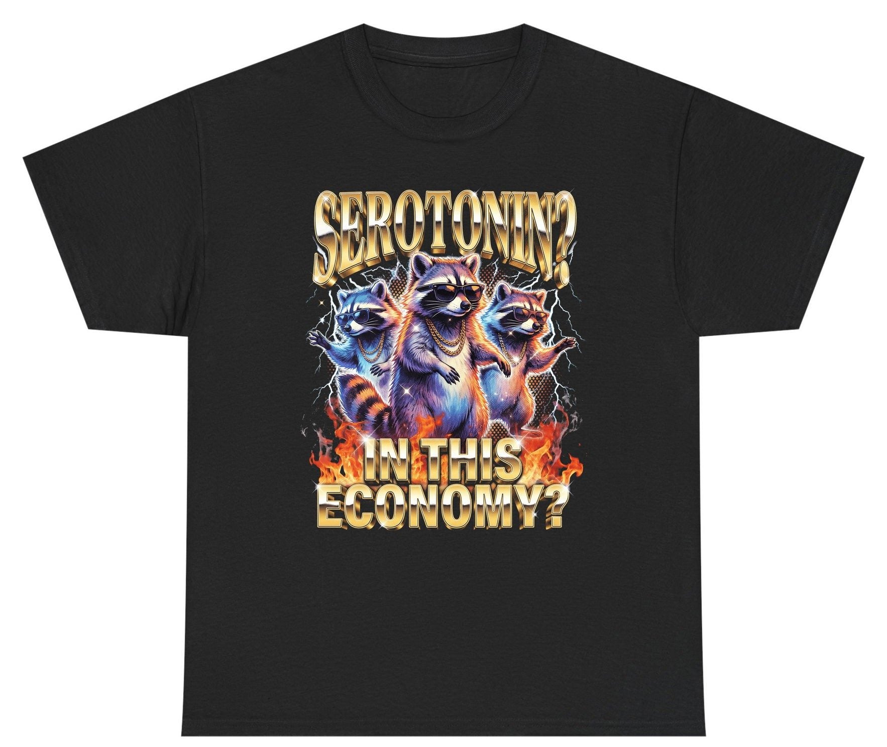 Serotonin in This Economy? raccoon Youth T-Shirt Black product mockup