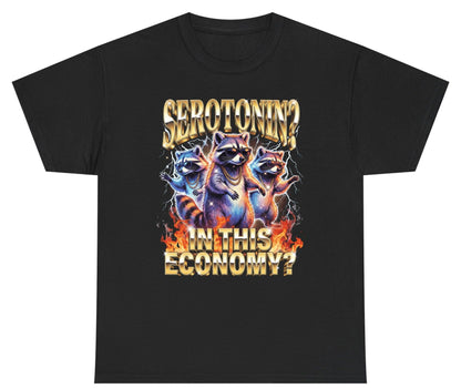 Serotonin in This Economy? raccoon Youth T-Shirt Black product mockup
