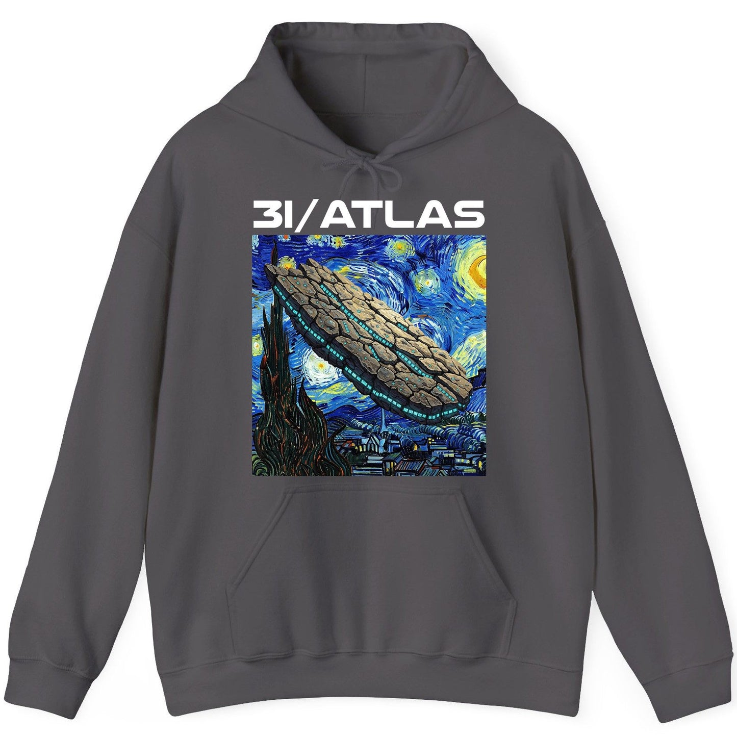 31 Atlas van gogh sci-fi mashup Hoodie Charcoal product mockup