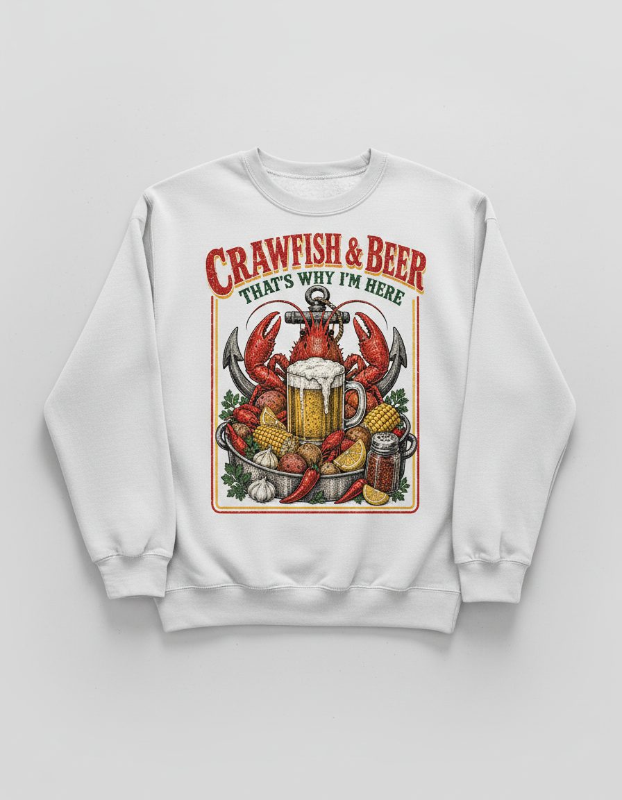 Crawfish & Beer That's Why I'm Here Retro Boil Sweatshirt - product mockup - White