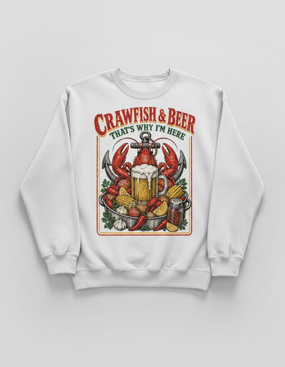 Crawfish & Beer That's Why I'm Here Retro Boil Sweatshirt - product mockup - White