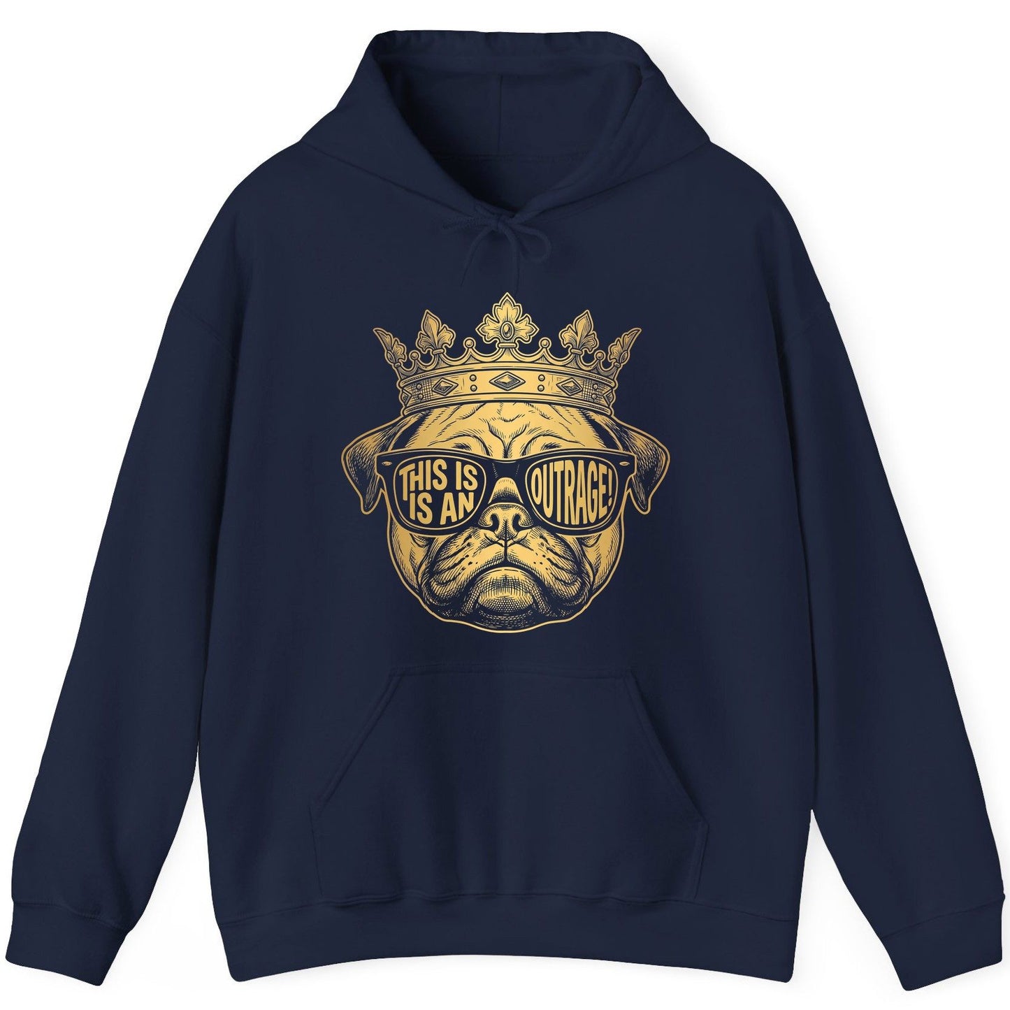 This Is An Outrage! Pug Hoodie Navy product mockup