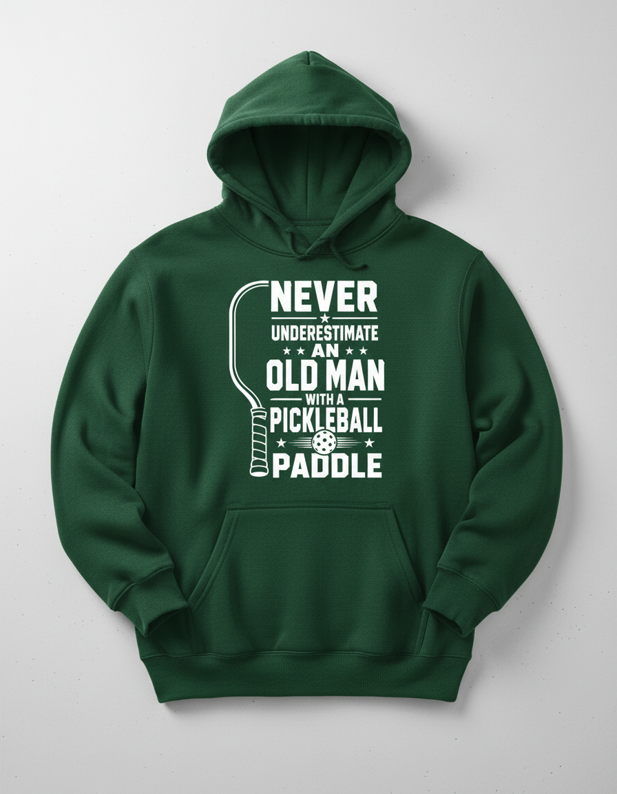 Never Underestimate An Old Man With A Pickleball Paddle Hoodie - Forest Green