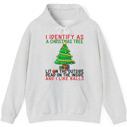 I Identify as a Christmas Tree and I Like Balls Christmas humor Hoodie Ash product mockup