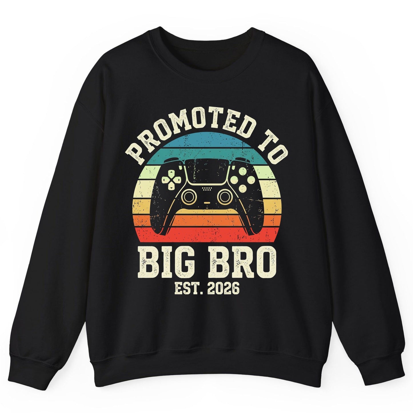 Promoted TO BIG BRO EST 2026 Retro Gaming Sweatshirt - product mockup - Black