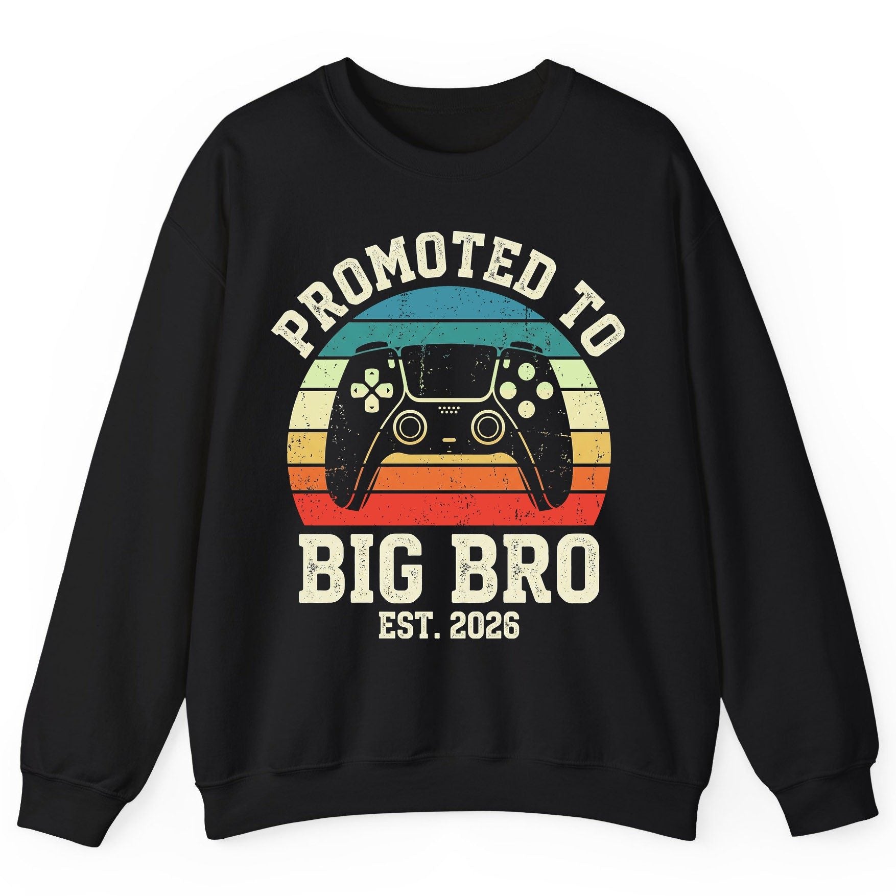 Promoted TO BIG BRO EST 2026 Retro Gaming Sweatshirt - product mockup - Black