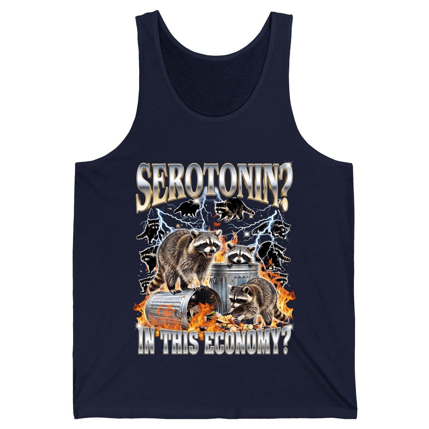 Serotonin in This Economy? raccoons Tank Top Navy product mockup