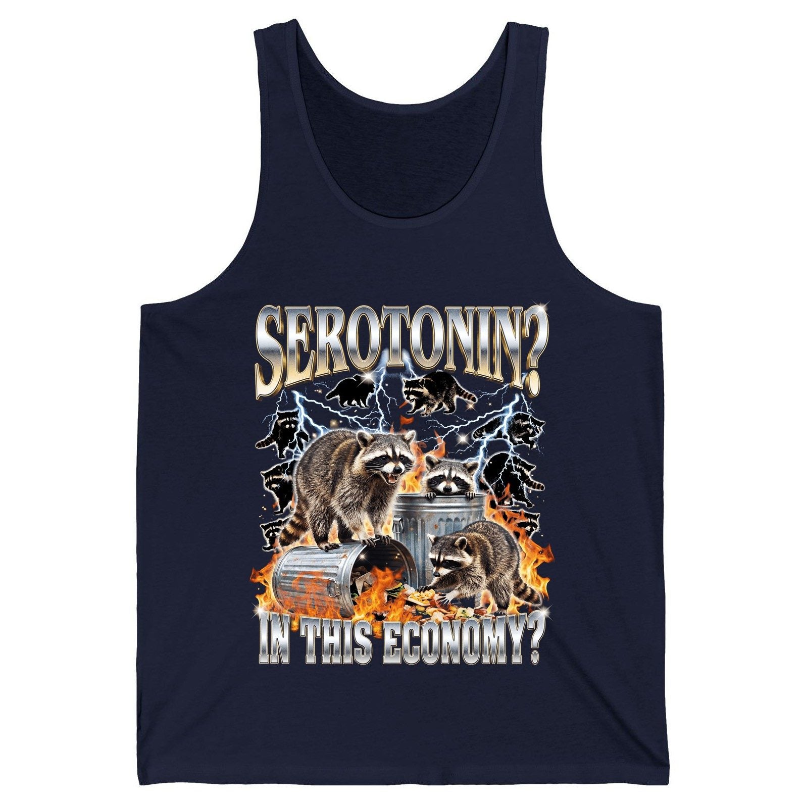 Serotonin in This Economy? raccoons Tank Top Navy product mockup