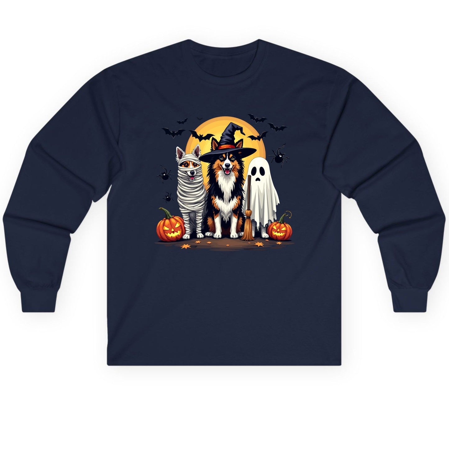 Halloween Dogs in Costumes Halloween dogs Long Sleeve Tee Navy product mockup