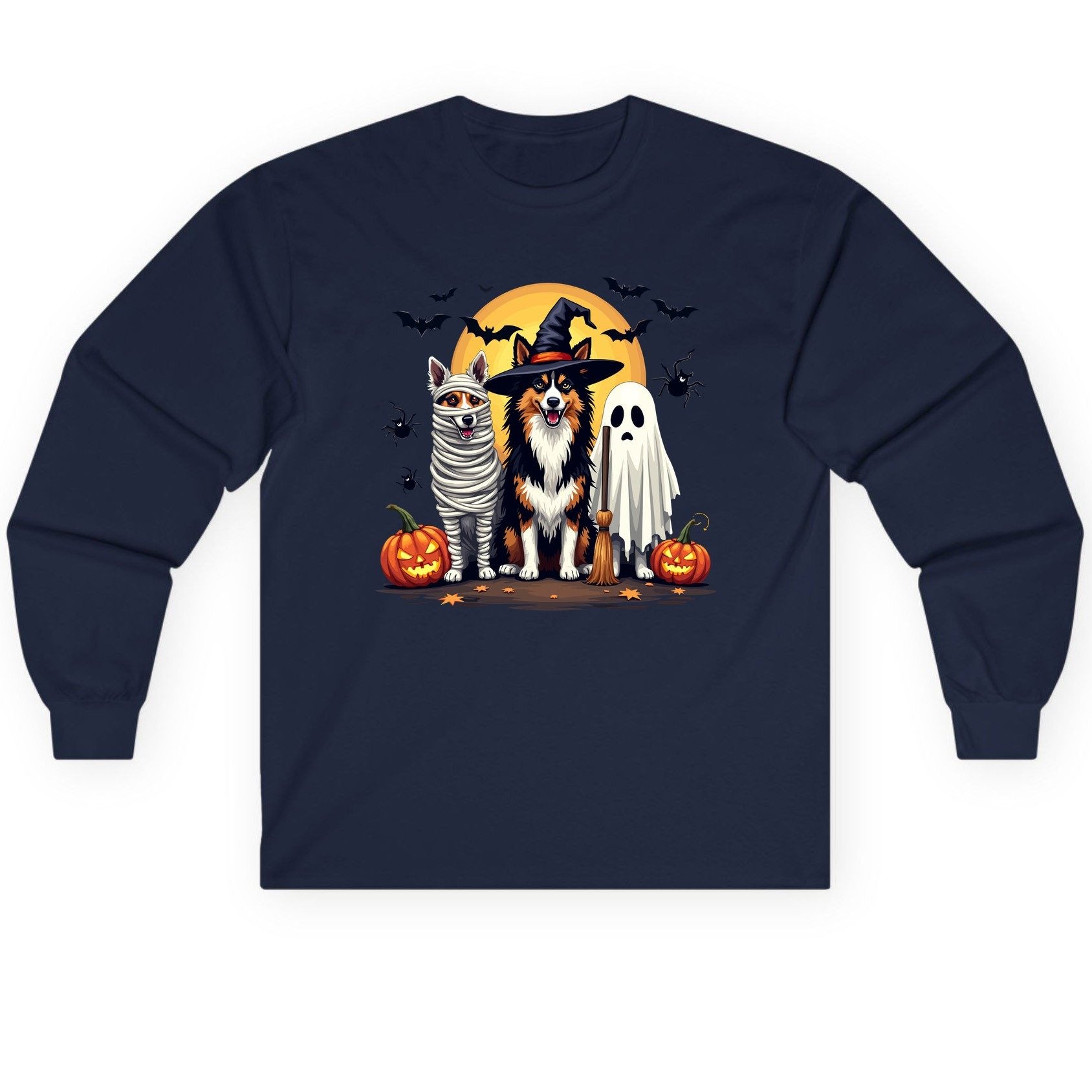 Halloween Dogs in Costumes Halloween dogs Long Sleeve Tee Navy product mockup