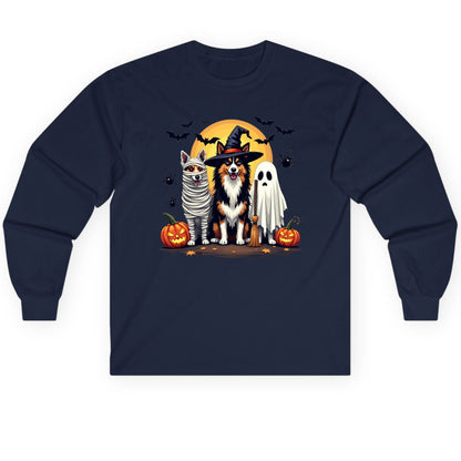 Halloween Dogs in Costumes Halloween dogs Long Sleeve Tee Navy product mockup