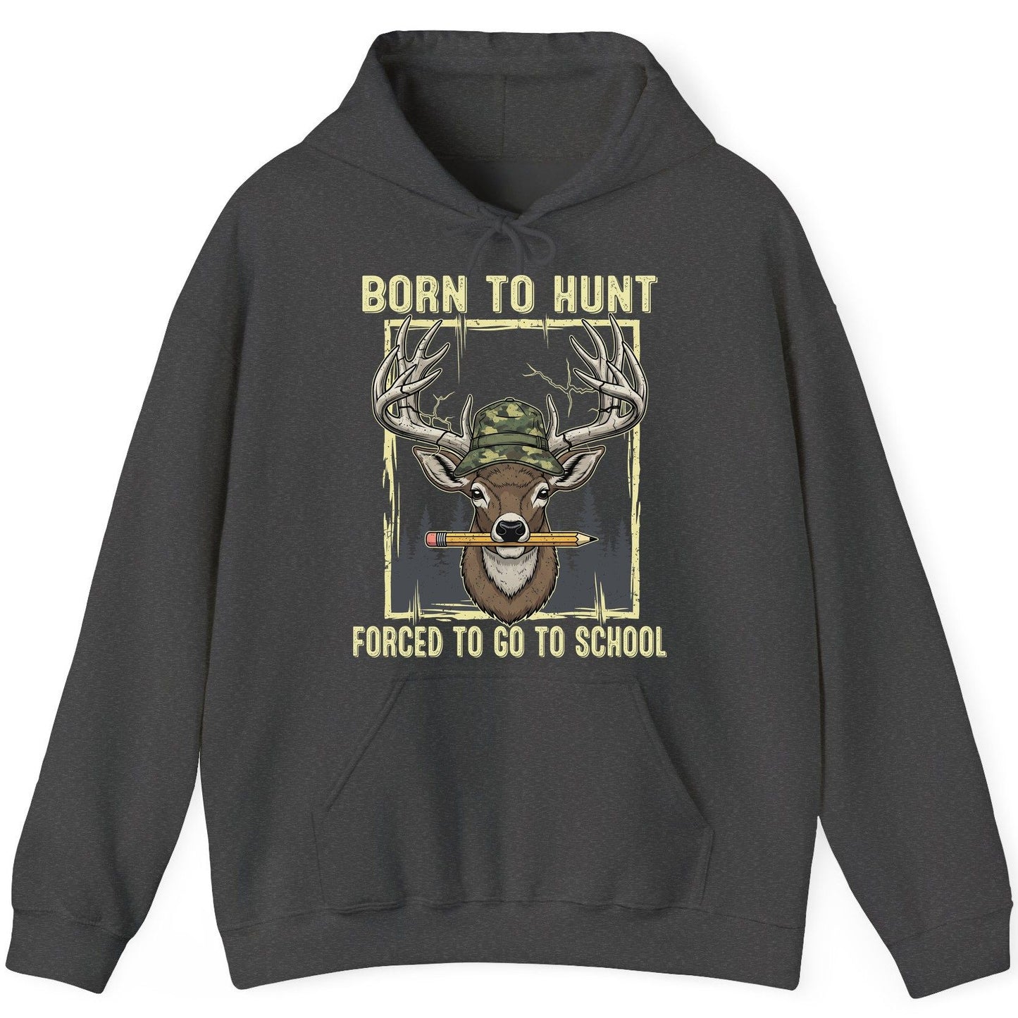 Born to Hunt Forced to Go to School hunting Hoodie Dark Heather product mockup