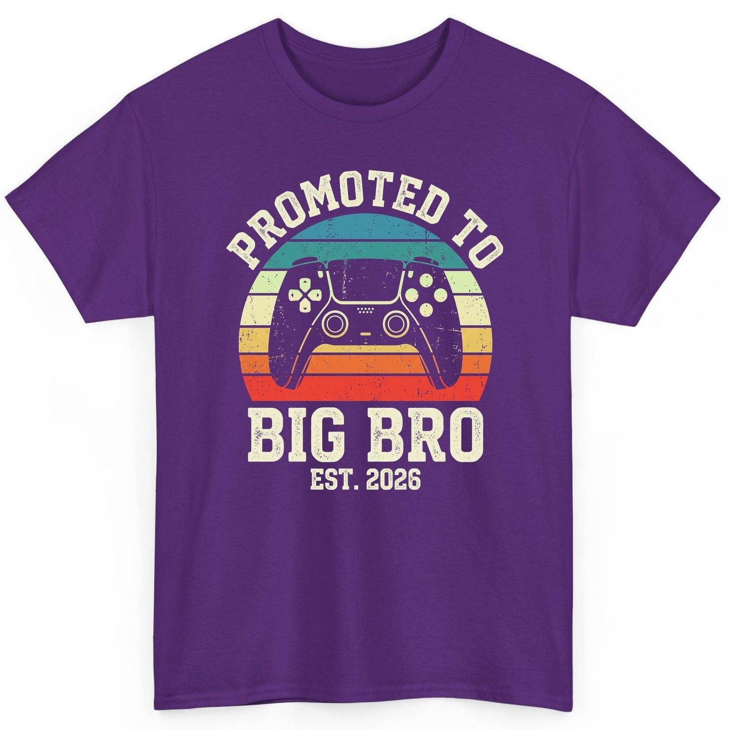 Promoted TO BIG BRO EST 2026 Retro Gaming T-Shirt - product mockup - Purple