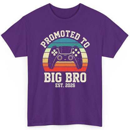 Promoted TO BIG BRO EST 2026 Retro Gaming T-Shirt - product mockup - Purple