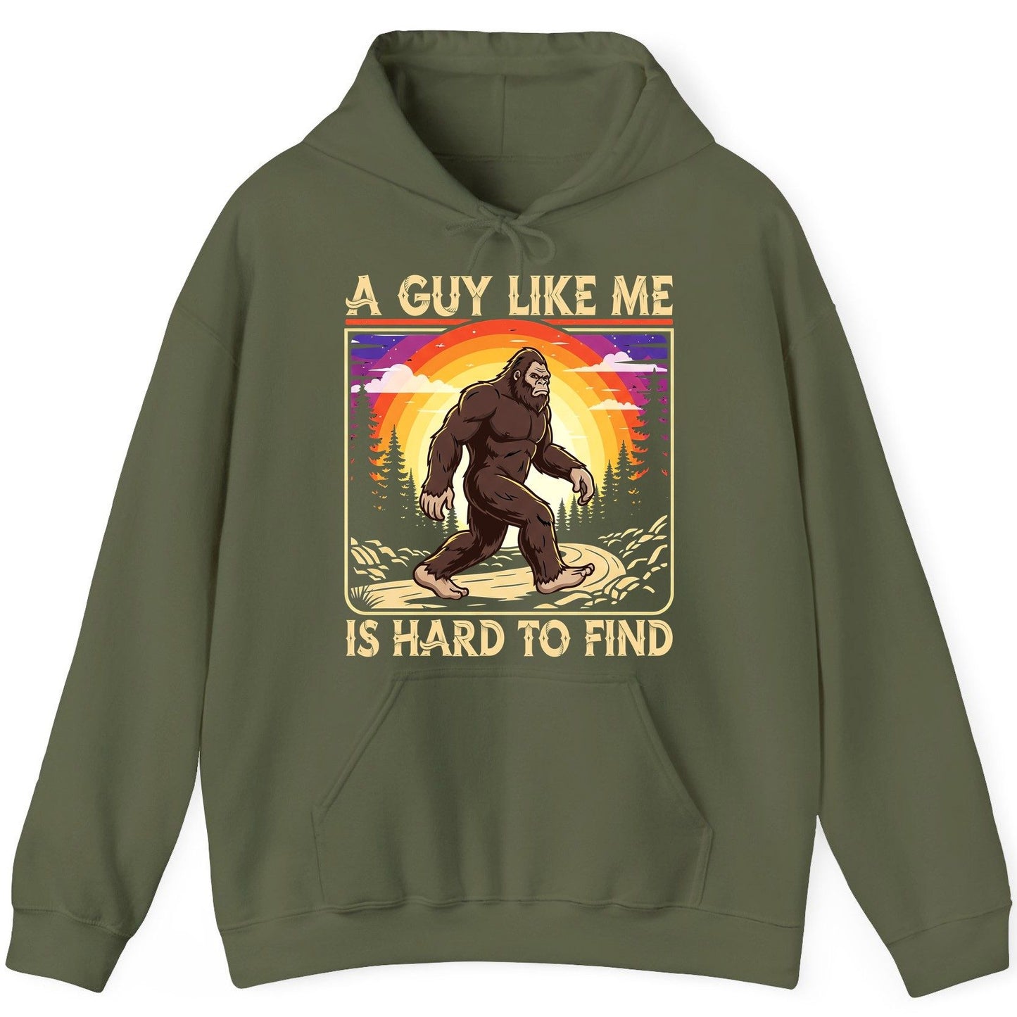 A Guy Like Me Is Hard to Find bigfoot Hoodie Military Green product mockup