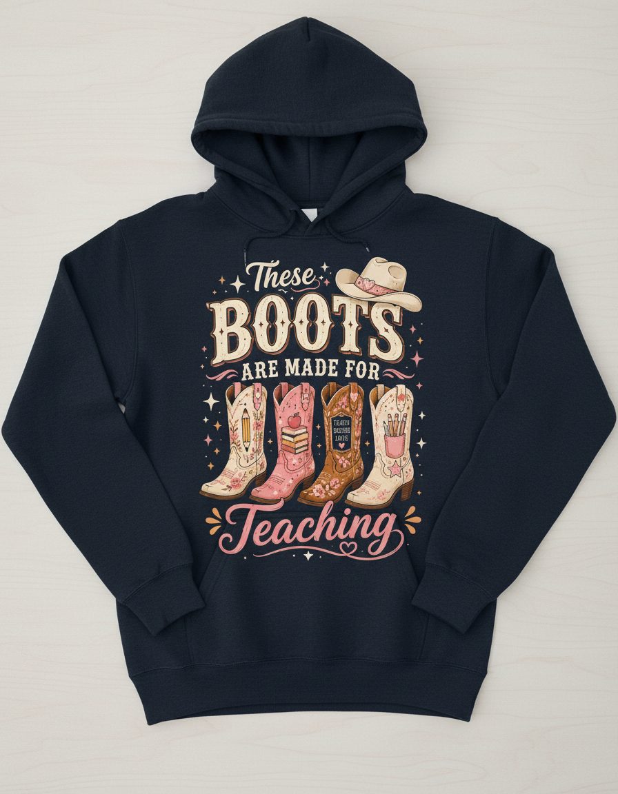 These Boots Are Made for Teaching Teacher Hoodie - product mockup - Navy