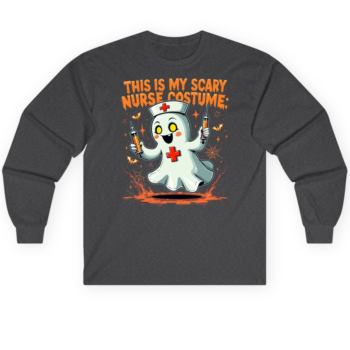 This Is My Scary Nurse Costume ghost nurse Long Sleeve Tee Dark Heather product mockup