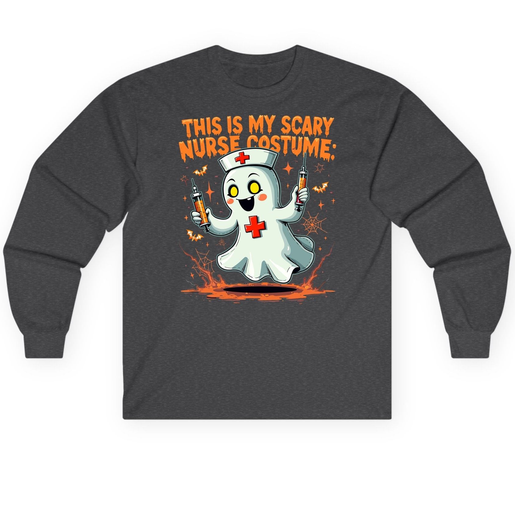 This Is My Scary Nurse Costume ghost nurse Long Sleeve Tee Dark Heather product mockup