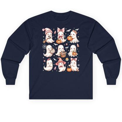Cute Pink Halloween Ghosts cute Halloween ghosts Long Sleeve Tee Navy product mockup