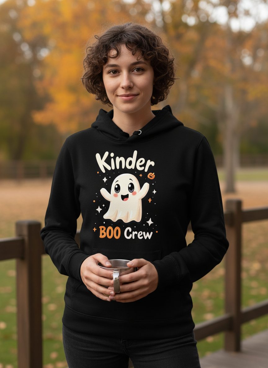 Kinder Boo Crew cute ghost Hoodie Black lifestyle mockup