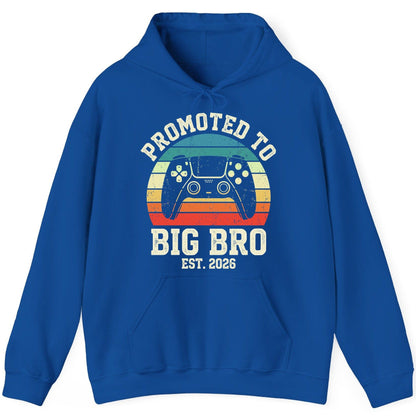 Promoted TO BIG BRO EST 2026 Retro Gaming Hoodie - product mockup - Royal