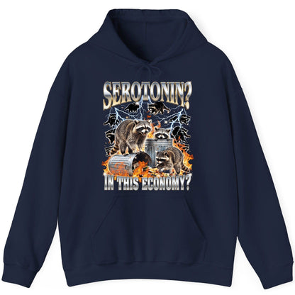 Serotonin in This Economy? raccoons Hoodie Navy product mockup