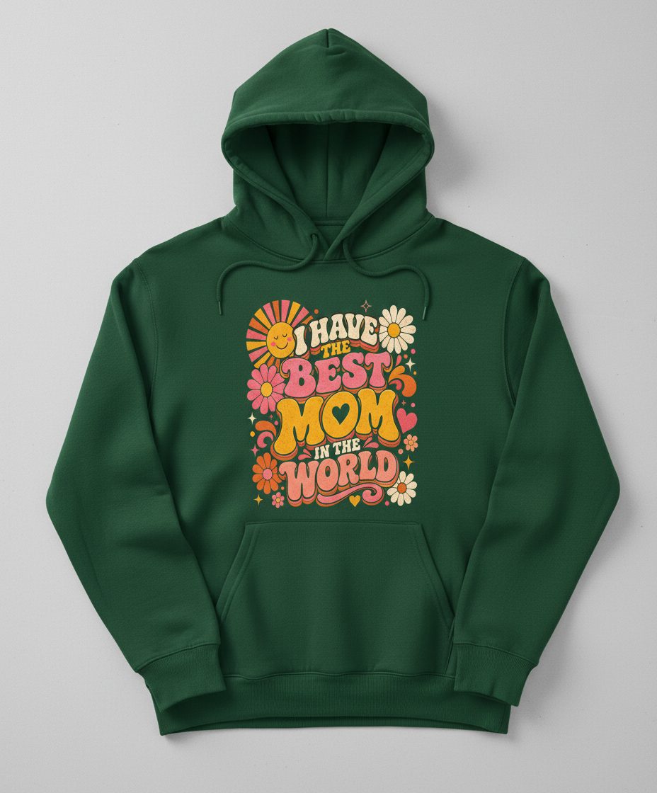 I HAVE THE BEST MOM IN THE WORLD Retro Mother's Day Hoodie - product mockup - Forest Green