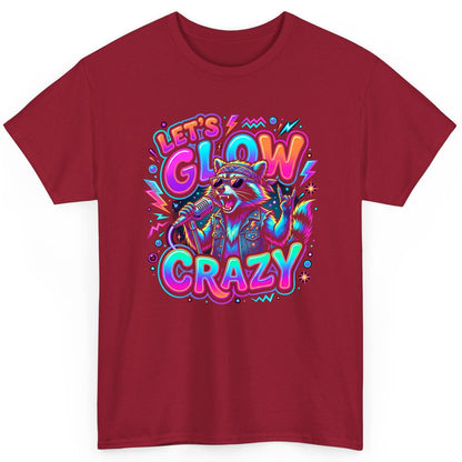 Let's Glow Crazy Funny Rockstar Raccoon T-Shirt - product mockup - Cardinal Red