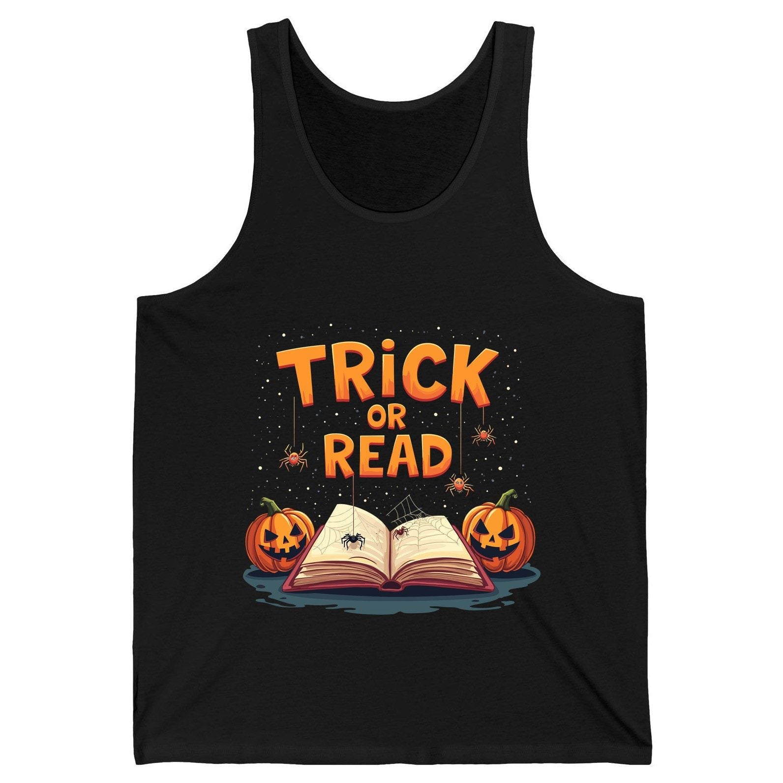 Trick or Read Halloween Tank Top Black product mockup